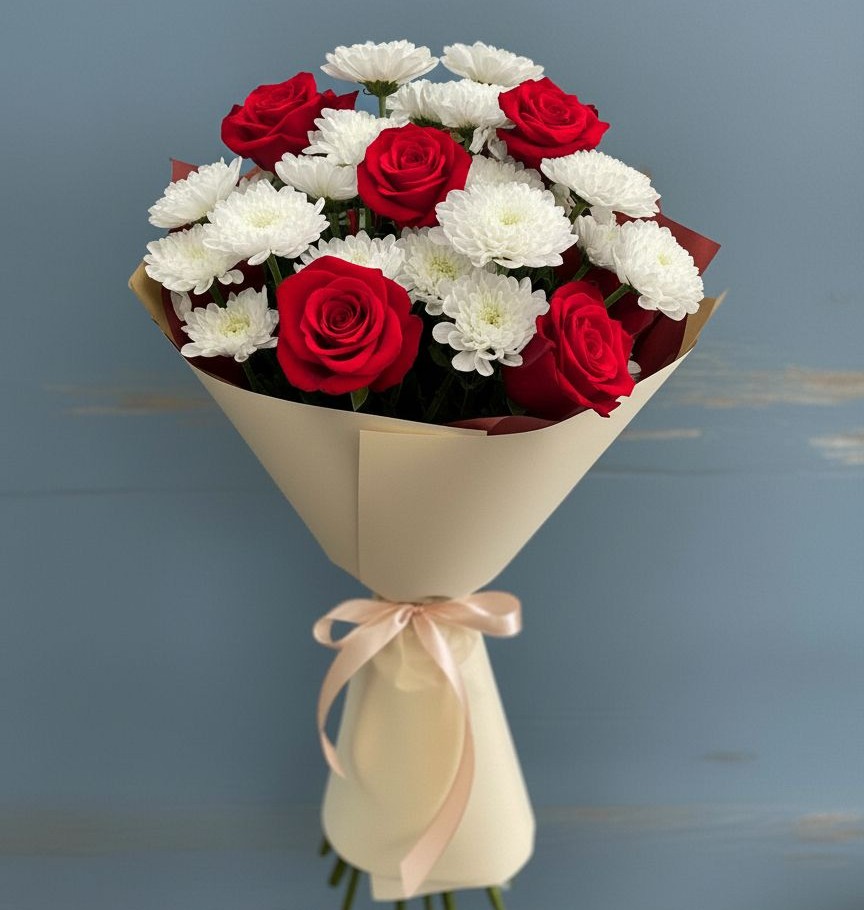 Букет цветов из: Розы и Хризантемы в Поселок Лесхоза