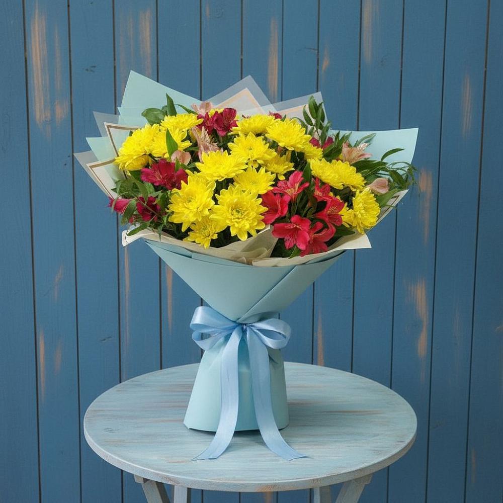 Букет цветов из: Альстромерии и Хризантемы в Поселок Лесхоза