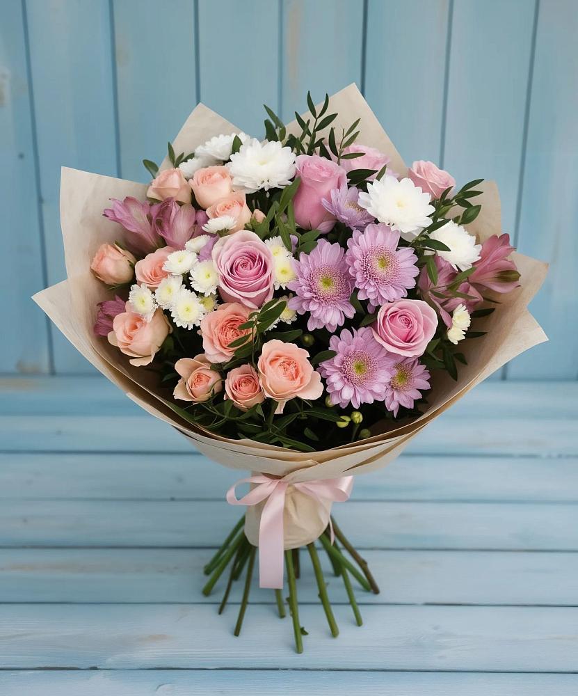 Букет цветов из: Хризантемы, Розы и Альстромерии в Поселок Лесхоза