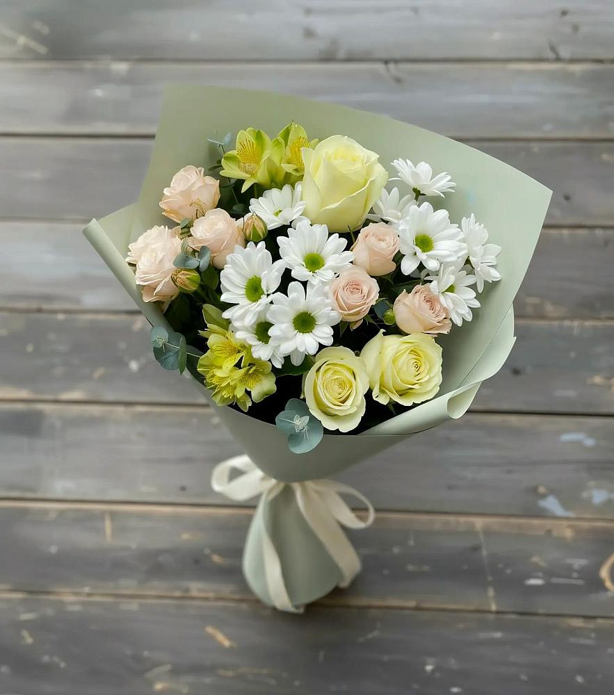 Букет цветов из: Альстромерии, Розы и Хризантемы в Поселок Лесхоза
