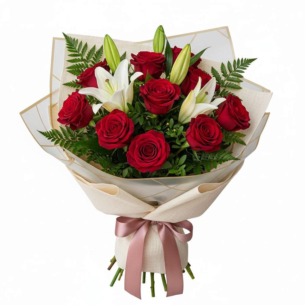 Букет цветов из: Лилии и Розы в Поселок Лесхоза