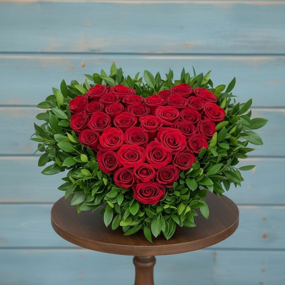 Цветочная композиция из Розы в виде сердца в Поселок Лесхоза