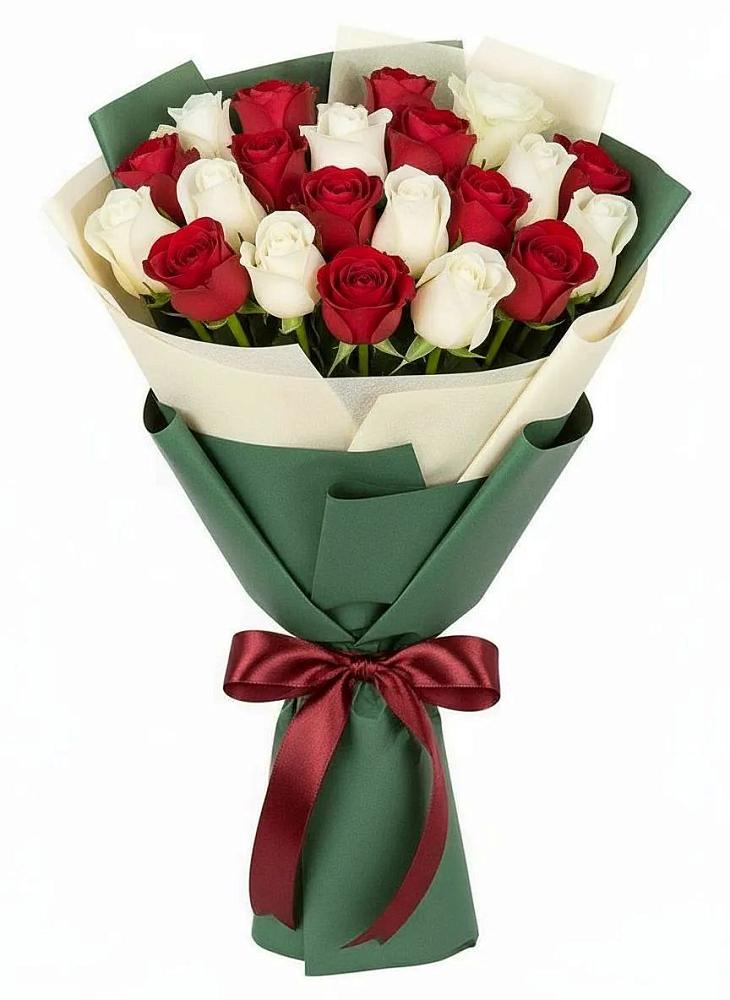 Букет Микс из красных и белых роз в Поселок Лесхоза