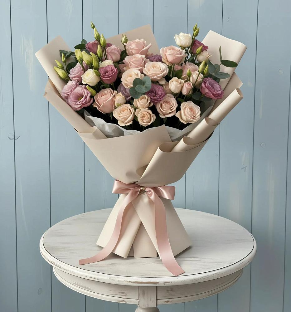 Букет цветов из: Розы и Лизиантусы в Поселок Лесхоза