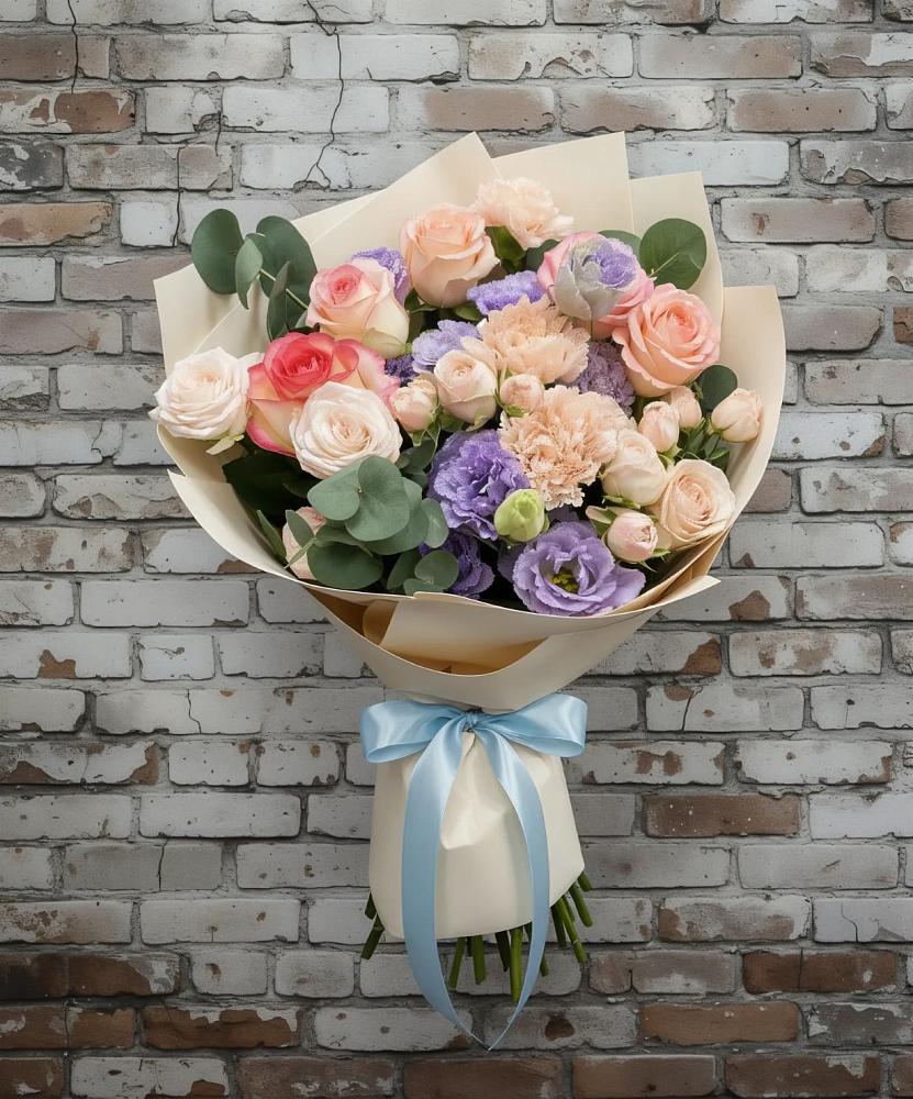 Букет цветов из: Розы, Лизиантусы и Гвоздики в Поселок Лесхоза