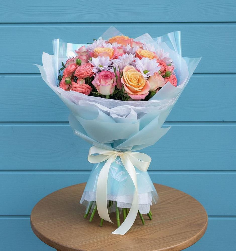 Букет цветов из: Хризантемы и Розы в Поселок Лесхоза