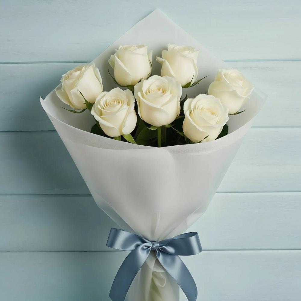 Букет 7 Белых роз Эдлесс Лав в Поселок Лесхоза
