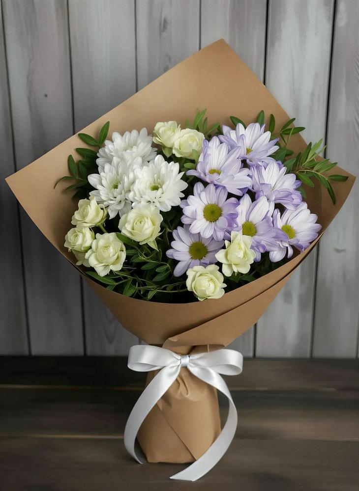 Букет цветов из: Хризантемы и Розы в Поселок Лесхоза