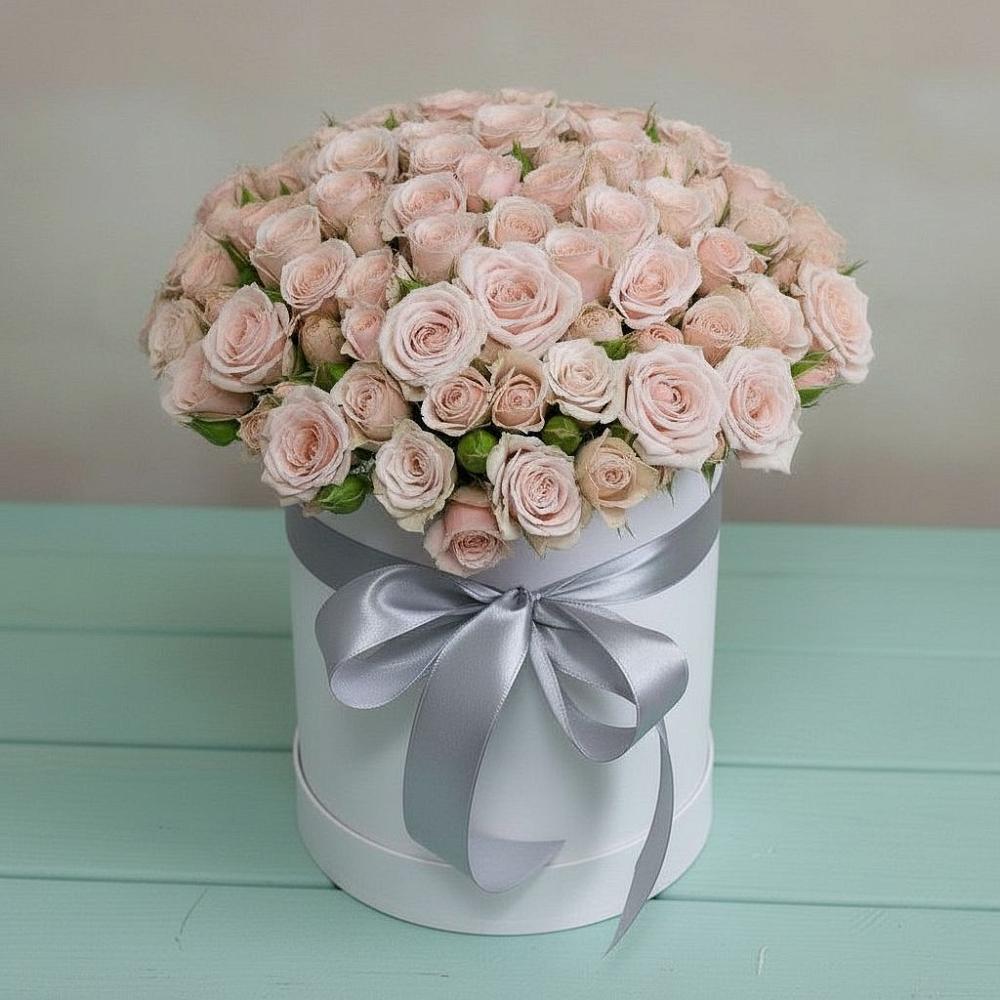 Цветочная композиция из Розы в шляпной коробке в Поселок Лесхоза